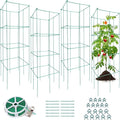 DoCred 4 Pack Tomato Cage, Folding Tomato Cage Heavy Duty Metal Square Tomato Cages Coated Steel Garden Plant Support Stake Tower for Climbing Vegetables, Plants, Flowers, Steel Green