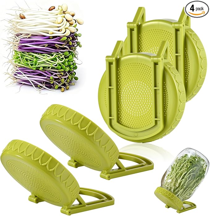 Happyiren 4-Pack Sprouting Lids for Wide-Mouth Mason Jars, BPA-Free One-Piece Design with Stand for Seed Germination, Ideal for Bean and Alfalfa Sprouts