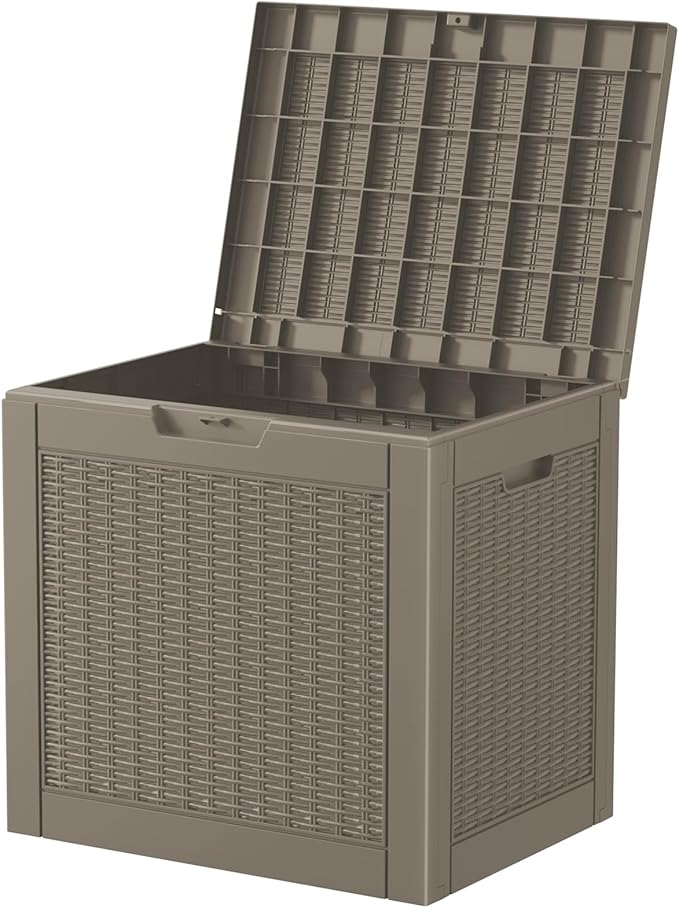 Vixzen 31 Gallon Resin Deck Box - Lockable Outdoor Storage for Patio Cushions, Garden Tools, Pool Supplies（Grey，31 Gallon）