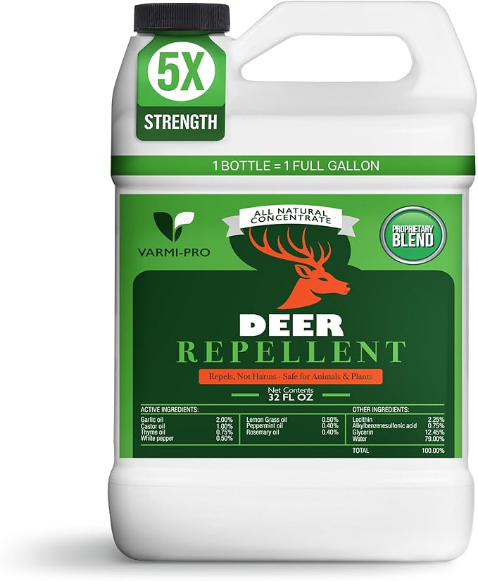 VarmiPro Deer Repellent Spray Concentrate - 32 fl oz Natural Outdoor Deer Deterrent for Yard, Garden, Lawn, Trees, and Plants - Safe for Pets, Animals, Flowers, Shrubs, and Flower Beds