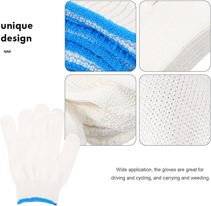 12 Pairs Anti-slip Cotton Thread Work Gloves Heavy Duty Nylon Safety Gloves for Construction Gardening Outdoor Use Xl