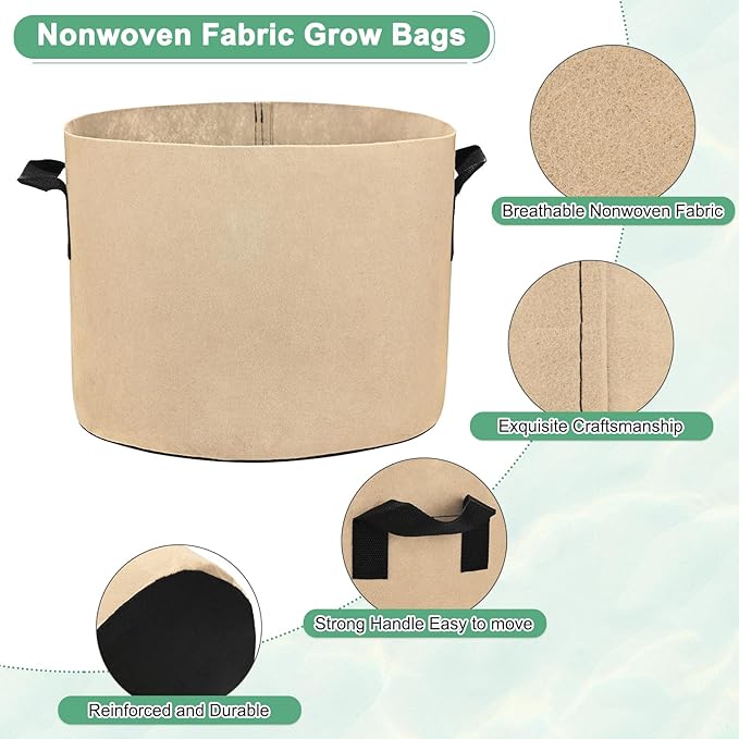 M METERXITY 5-Pack Plant Grow Bags 5 Gallon Grow Bags 300G Thickened Fabric Pots with Durable Handles Plant Garden Grow Pots for Fruits/Vegetables/Flowers/Plants [Khaki]