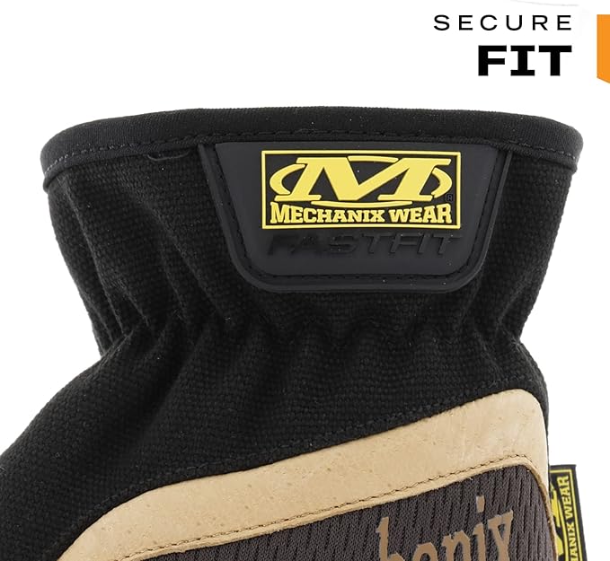 Mechanix Wear Fastfit Leather Gloves - Abrasion Resistant Gloves for Hand Safety - Breathable - Secure Fit - Two-Piece Palm - Machine Washable - Brown/Black - Small