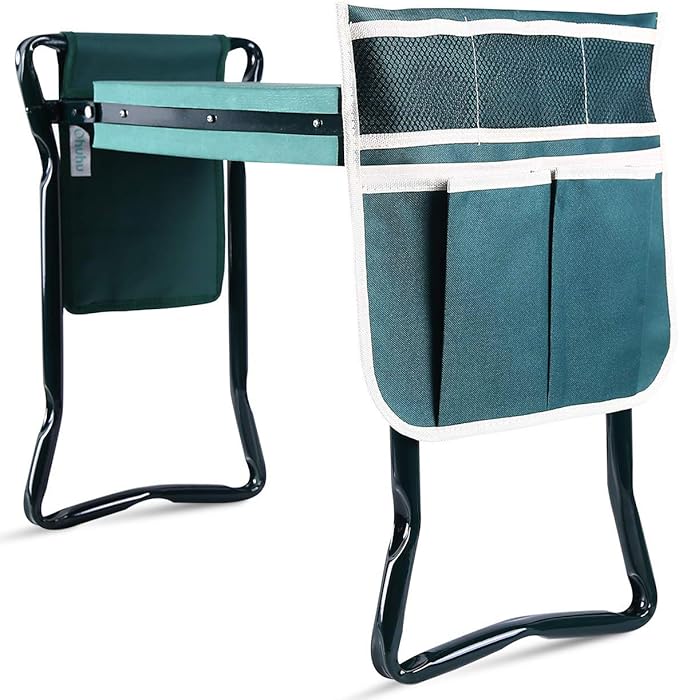 Ohuhu Garden Kneeler and Seat, Heavy Duty Garden Stool with EVA Foam Kneeling Pad, Foldable Gardening Bench with 2 Tool Pouches, 2-in-1 Portable Gardening Supplies, for Seniors