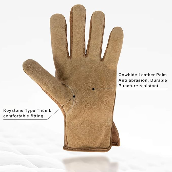 HLDD HANDLANDY Men Leather Gardening Gloves, Utility Work Gloves for Gardening, Yardwork, Construction, Mechanics