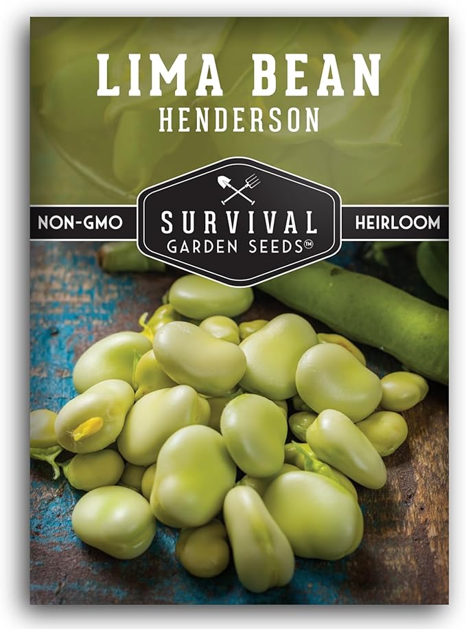 Lima Bean Seeds for Planting – Henderson Butter Bean Seeds for Gardens & Classroom Science Projects, Easy to Grow Non-GMO Heirloom Variety - Survival Garden Seeds (1 Pack)
