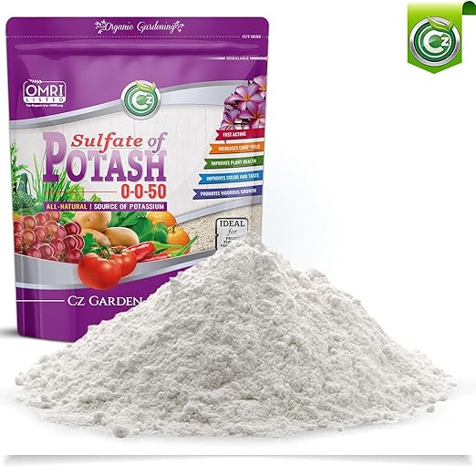 Organic Sulfate of Potash 0-0-50 Made in USA - OMRI Listed - Water Soluble SOP Potassium Plant Food for Plants & Flower Gardens - 3LB Low Chlorine Fertilizer. Enhances Color & Taste!