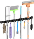 3-H Magnetic Broom Holder Wall Mount 1 Pack, 2-in-1 Dual Mount (No Drill or Screw Fix), 304 Stainless Steel Heavy Duty Magnet Mop Broom Organizer for Kitchen Garden Garage(4 Racks & 5 Hooks,Black)