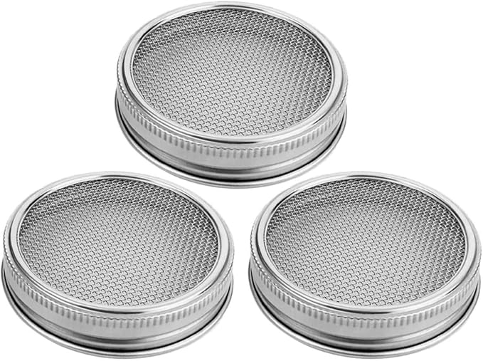 LIFKOME 3pcs Stainless Steel Sprouting Jar Mesh Lids for Wide Mouth 70mm Mason Jars, Seed Germination Covers with Filter Screen, Versatile Kitchen Canning Accessories for Home Sprout