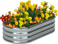 zizin 1 Pack Galvanized Raised Garden Bed Metal Oval Raised Garden Beds Outdoor Planter Box for Vegetables (4x2x1.3FT, Silver)