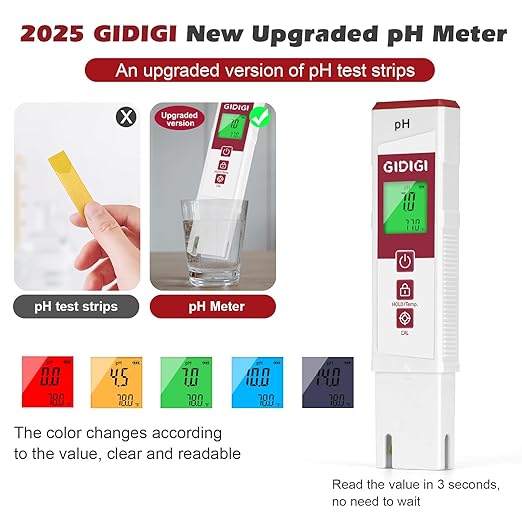 pH Meter for Water, Electronic ph Meters with Color Display pH Test Strip Function, Pro Digital pH Level Tester Kit for Water, pH Reader for Pool Spa Hot Tub Hydroponics Aquarium Drinking Water