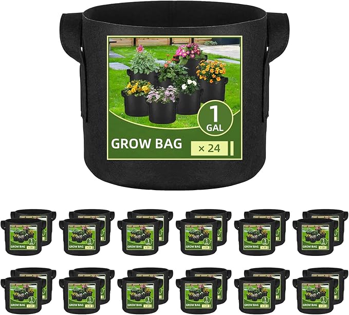 24 Pack 1 Gallon Grow Bags, Heavy Duty Thickened Aeration Fabric Pots with Handles for Vegetable/Flower/Plant