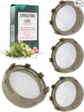 Elementi Sprouting Lids for Wide Mouth Mason Jars (Set of 4), Sprouting Jar Kit for Organic Alfalfa & Micro Greens Sprouts Growing Kit, 316 Stainless Steel Mesh Screen Strainer Lid (Mushroom)