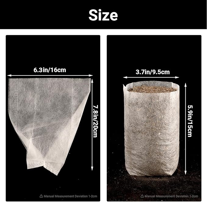 Seedling Grow Bags for Plants Bulk, 6x8 inches Sturdy Non-Woven Nursery Bags, 100PCS Solid Plant Grow Seed Starter Bag, Fabric Seedling Pots Pouches Planting Home Garden Supply