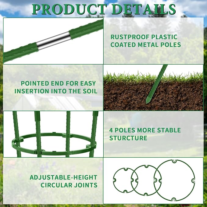 2-Pack 35 Inches Tomato Cages for Garden, Tomato Cage, Tomato Plant Support, Heavy-Duty Tomato Trellis with Height Adjustable Rings for Garden Climbing Plants with Twist Tie & Gloves