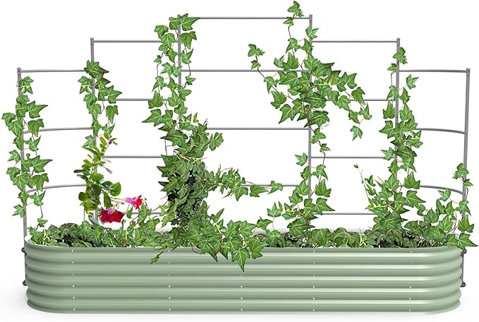 Vego Garden Modular Wall Trellis System, Five Section 9.5' Long for 2.5' x 9.5' (10 in 1) Garden Beds