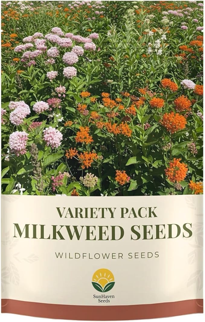 Native Milkweed Variety Pack - 5 Essential Species for Monarch Butterfly Gardens - Common, Swamp, Butterfly Weed, Showy & Narrowleaf - Non-GMO Native Wildflower Seeds for Pollinators