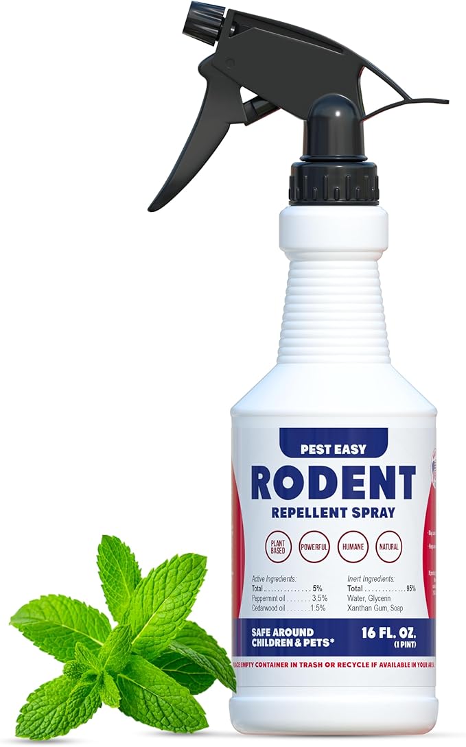 Peppermint Oil Spray for Rodents - Rodent Repellent Spray for Mice & Rats, Plant-Based Extra Strong Formula, Indoor & Outdoor Use, by Pest Easy, 16 oz