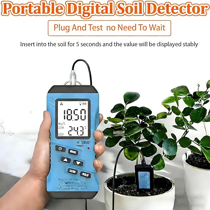 7-in-1 Soil Tester Meter, High Accuracy Digital Soil Fertility Kit for pH, Moisture, Nutrient Conductivity, Phosphorus, Potassium (NPK) - Rapid Gardening Tool