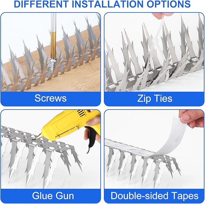 Bird Spikes, 5 Feet Stainless Steel Bird Control Spikes for Outside, Pigeon and Squirrel Blocking Spikes, for Garden Fence Roof and Window - 5 Strips Covers 1.5m