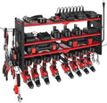 VEVOR Power Tool Organizer with Charging Station, 4-Layer Drill Storage Rack with 8 Drill Holders & Side Pegboard, Garage Tool Organizer Built in 8 Outlet Power Strips for Garage, Workbench, Workshop