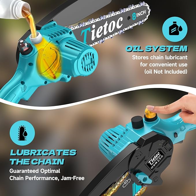 Mini Chainsaw Cordless, 8 Inch & 6 Inch Portable Electric Chainsaw,Battery Powered Handheld Power Chain Saw with 2 Batteries and Auto Oil,for Tree Trimm,Cutting Wood,Garden Tool,Gift for Men Women