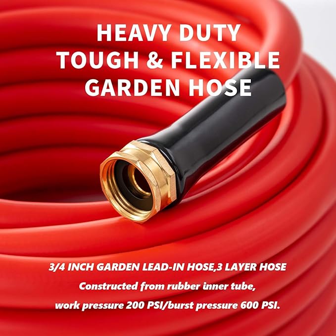 Garden Hose 10 ft x 3/4” Hot/Cold Heavy Duty Water Hose,-50°F to 190°F,Burst 600Psi Flexible Upgraded Rubber Hoses,3/4” Solid Fittings for All-weather Outdoor Lawn & Garden