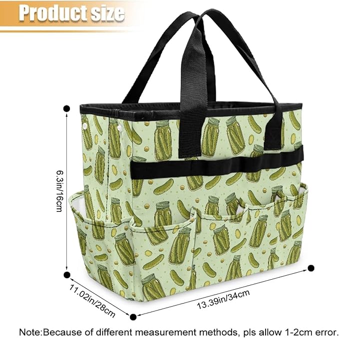 Cucumber Print Garden Tool Bag Portable Gardening Tool Organizer Bag with 10 Pockets and Handle Tool Carrier and Storage for Garden Lawn Yard Casual Camp
