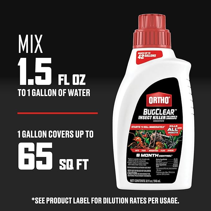 Ortho BugClear Insect Killer for Lawns and Landscapes Concentrate - Outdoor Bug Spray Kills Mosquitoes, Ants, Spiders, Fleas, Ticks, and More, 32 fl. oz.