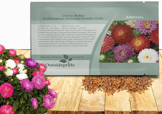 Outsidepride 5,000 Pcs Aster Seeds - Powder Puff Annual, Hardy & Pollinator Friendly Flower Seeds for Planting Vibrant Mix, Ideal for Meadows & Aesthetic Gardens