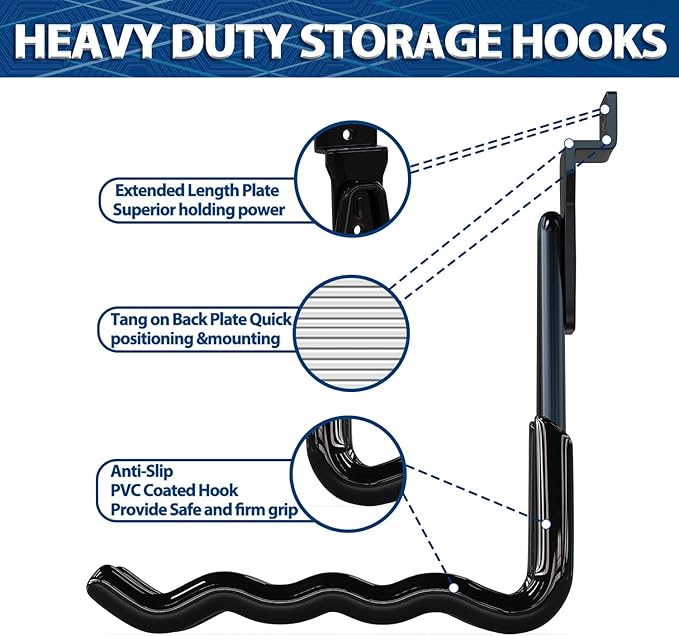 Slatwall Hooks 14PC, Slatwall Accessories, Slat Wall Hanging Hooks and Hangers 5 Sizes with Extension Cord Organizer, Proslat Accessories for Organizing Garden Tools(Black)