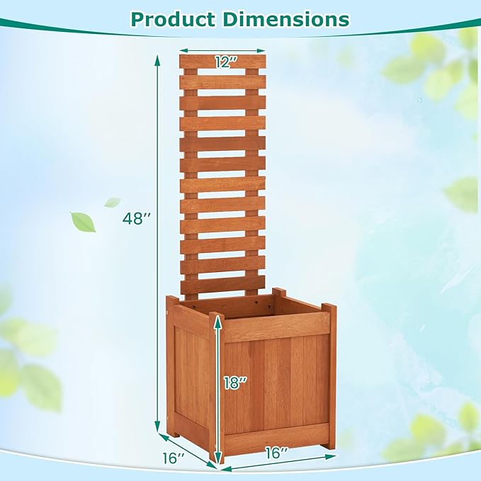 Giantex Wood Raised Garden Bed with Trellis Set of 2, Outdoor Planter Box w/Open-Ended Base for Climbing Plants, 18'' Planting Depth Freestanding Privacy Planters Trellis Planter for Patio, Backyard
