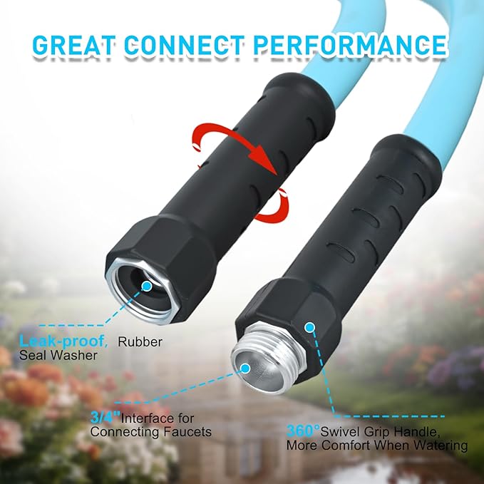 Nilight RV Water Hose 75FT Garden Drinking Hoses with Storage Bag Leakproof Anti-Kink 5/8" Inner Diameter Flexible Lightweight Freshwater Hose for RVs Campers Travel Trailer Boat Car Wash Accessories
