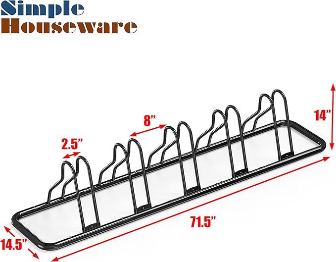 Simple Houseware 5-Bike Floor Storage Rack - Adjustable Bicycle Parking Stand & Garage Organizer for Road and Kids Bikes, Black