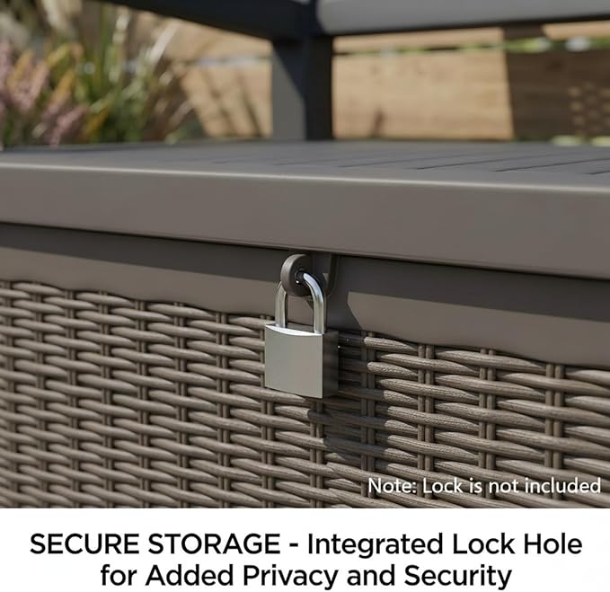80 Gallon Outdoor Storage Bench, Waterproof Patio Deck Box with Lockable Lid for Garden & Porch, All-Weather Resin Furniture for Cushions, Tools, Pool Accessories