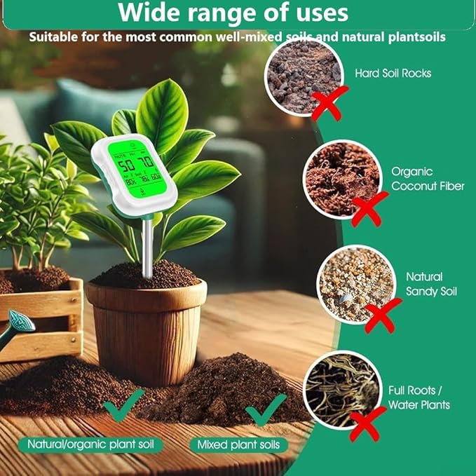 7 in 1 Digital Soil Humidometer,Measures Soil Ph,Humidity,Temperature,Light Intensity,Soil Efficiency,Air Humidity,Suitable For Garden And Outdoor Plants,Batteries Not Included