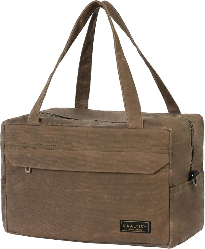 Tool Storage Bag | 16OZ Waxed Canvas Tool Tote Bag with Convenient Handle & Smooth Zipper - for Wrench Set Hammer Pliers, Multi-Purpose Gardening Carrier Bag with 6 Pockets | Grey | Small