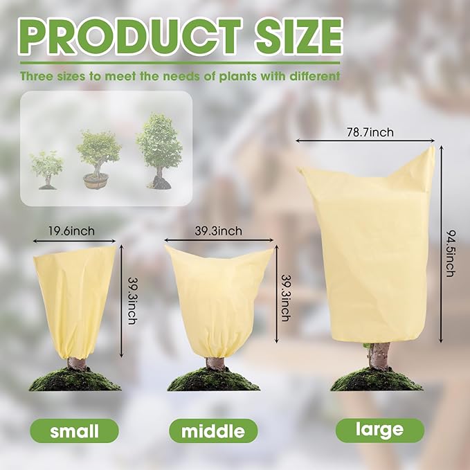 4 PCS Heavy Duty Plant Covers Freeze Protection, 2.82oz/yd² Winter Frost Blankets with Zipper & Drawstring, 39.3"x39.3" Reusable Shrub Covers for Outdoor Potted Plants, Bushes, Rose
