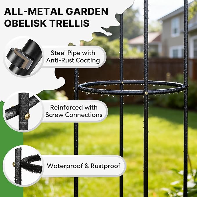 Metal Trellis for Climbing Plants Outdoor, 2026 Upgrade 100% Metal with Powder Coating, Rose, Flowers, Grape, Pea, Cucumber Tomato Cage - 6.3 FT Freestanding Plant Support