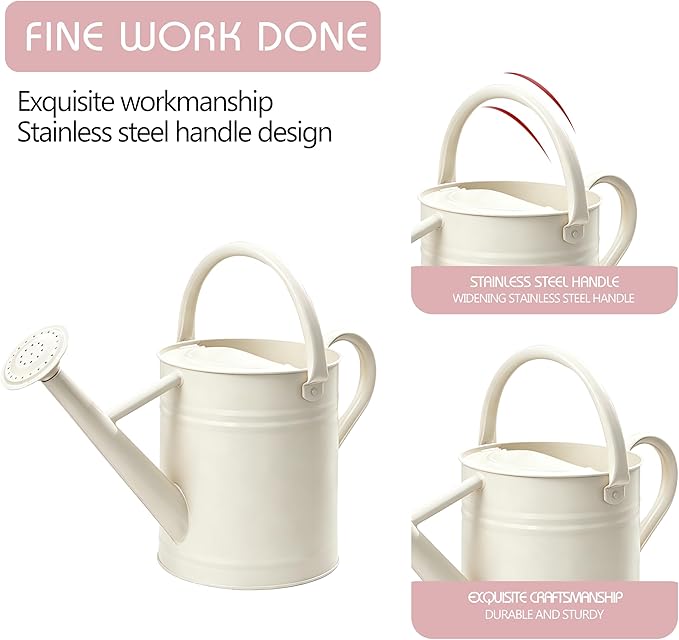 Metal Watering Can for Outdoor and Indoor Plants, Watering Can Decor, 1 Gallon（Cream White）