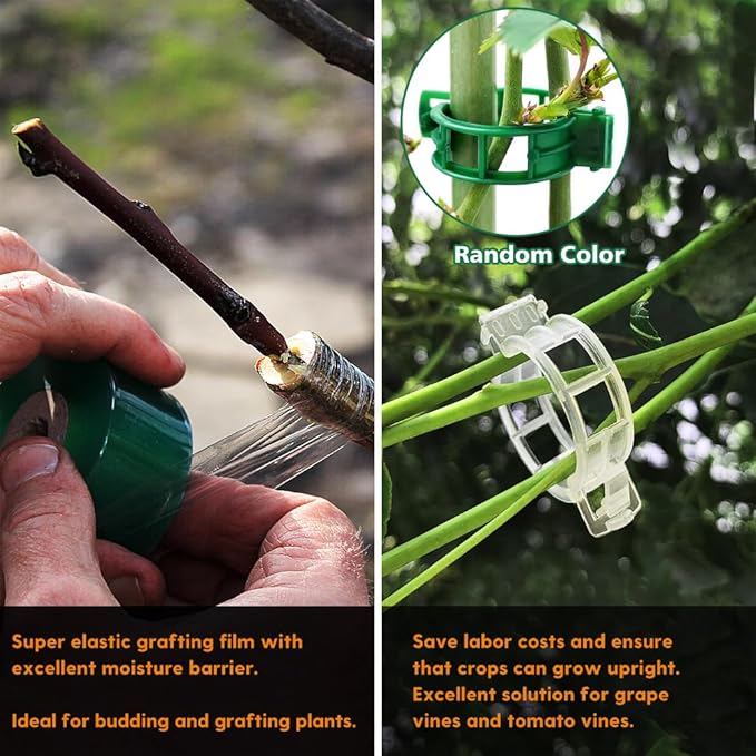 FUJIWARA Garden Grafting Tool, Multifunctional Pruning Kit, U-Graft/V-Graft/Ω-Graft Seedling for Fruit Tree Branch Grafting Set, Including Graft Tapes, Replacement Blades, Fixing Clip, Yellow