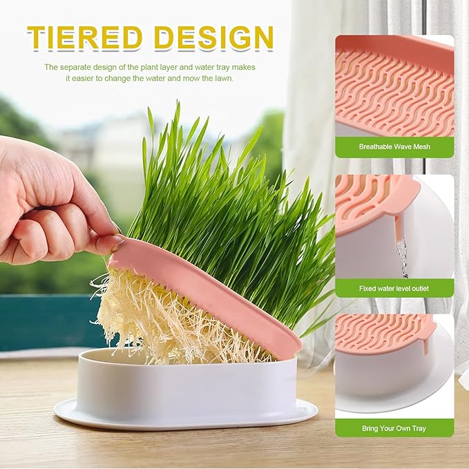 Hydroponic Cat Grass Growing Kit with Germination Tray - Indoor Gardening System for Pets, Soil-Free Planter Without Seeds
