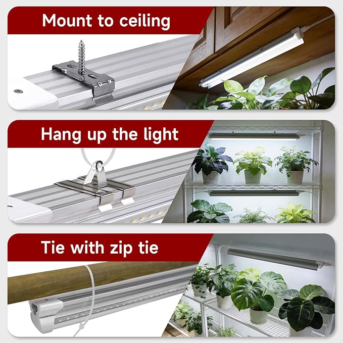 2 Pack LED Grow Light 2FT, 5000K Full Spectrum, 48W(2 x 24W), Linkable Growing Lamp Fixture, T8 Grow Lights for Indoor Plants, Seed Starting, Vegetables