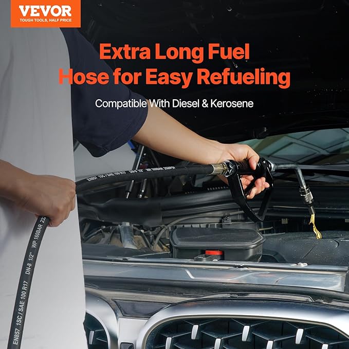 VEVOR Fuel Hose Reel, 1/2" x 50', Extra Long Retractable Machine Oil Hose Reel, Spring Driven Auto Swivel Rewind, Heavy-Duty Carbon Steel Construction with Hose for Auto Repair, Industries, 2300 PSI