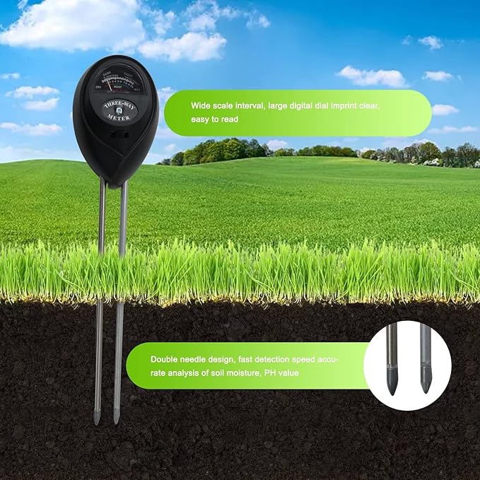 Soil pH Meter, 3-in-1 Soil Test Kits with Moisture,Light and PH Tester for Garden, Farm, Plant, Outdoor, Indoor, Lawn Care, Water Soil, Soil Hygrometer Sensor for Gardening, Indoor & Outdoor Plants