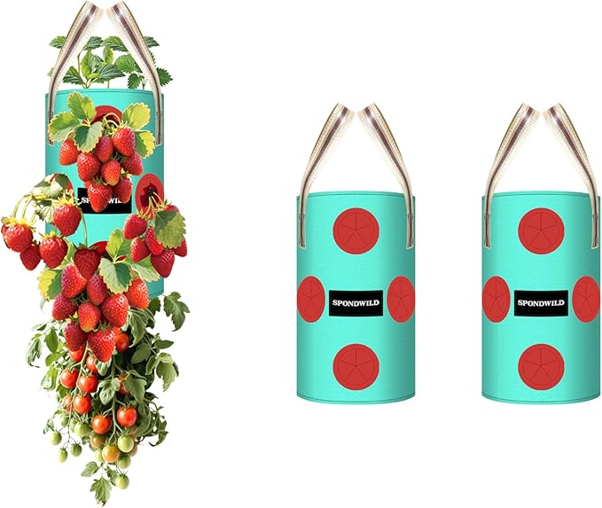 3 Pack Hanging Strawberry Planter Bags, 1 Gallon Hanging Grow Bags with Bottom Planting Hole, Thickened PE Strawberry Pot for Vegetables Herbs Tomatoes