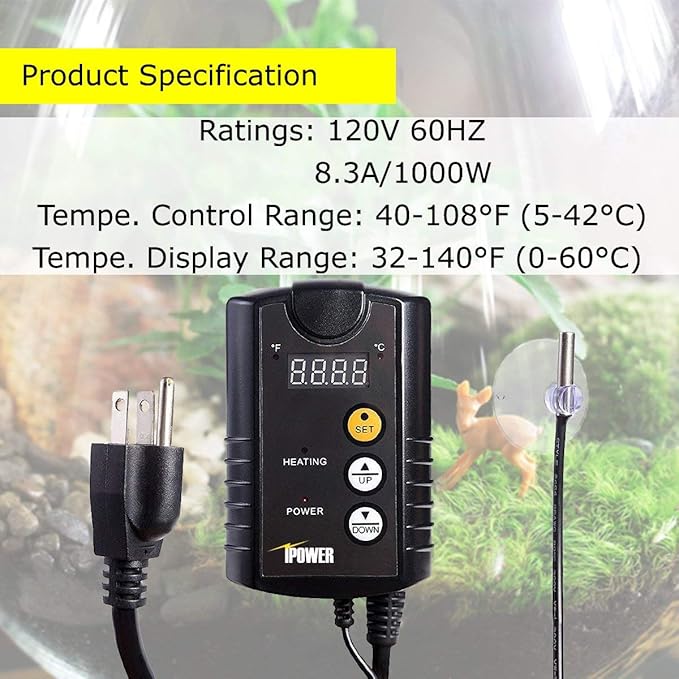 iPower 24W 2 Feet T5 Fluorescent Grow Light Stand Rack (6400k) and 10" x 20.5" Seedling Heat Mat and 40-108 Degrees Fahrenheit Digital Heat Mat Thermostat Controller Combo Set for Seed Germination