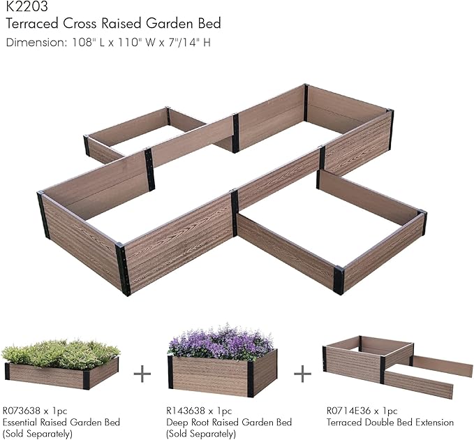 Everbloom Modular 36” Terraced Double Bed Extension (Only Used Raised Garden Bed R073638, R143638 or R0714D36)-Unlimited Possibilities for A Premium Garden Bed