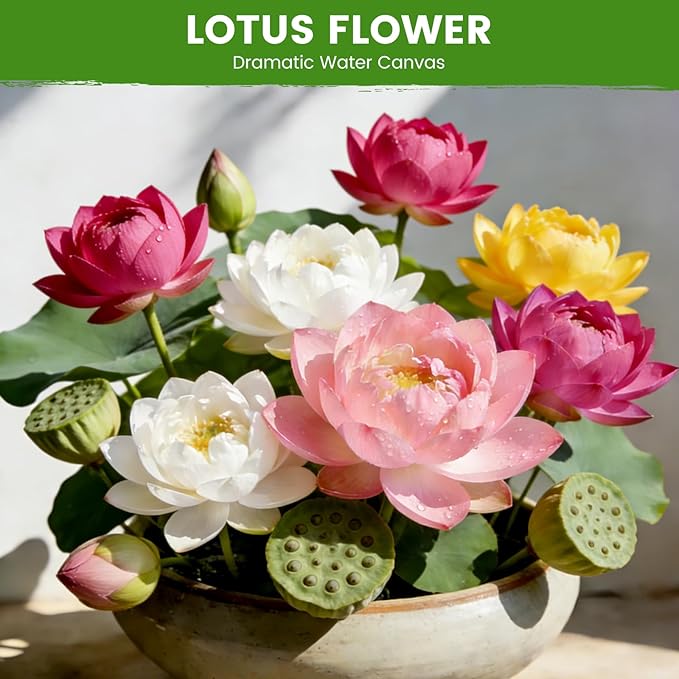 60 PCS Lotus Seeds for Planting in Water - Mixed Color Bowl Lotus Seeds, Aquatic Plant Water Lily Seeds for Indoor Bonsai, Outdoor Ponds & Garden, Unique Gift for Mother, Women, Mom, Friend, Her