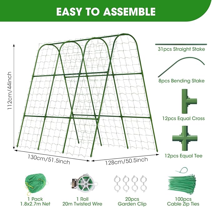 Cucumber Trellis for Raised Bed, U-Shape Metal Garden Trellis for Climbing Plants Outdoor, 51.5''Lx50.5''Wx44''H Rust-Proof Vegetable Peas Trellis for Bean Pole